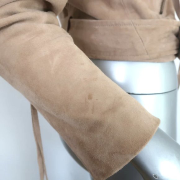 Retrofete Tai Puff Sleeve Moto Jacket Beige Suede Size Extra Small - Picture 7 of 11